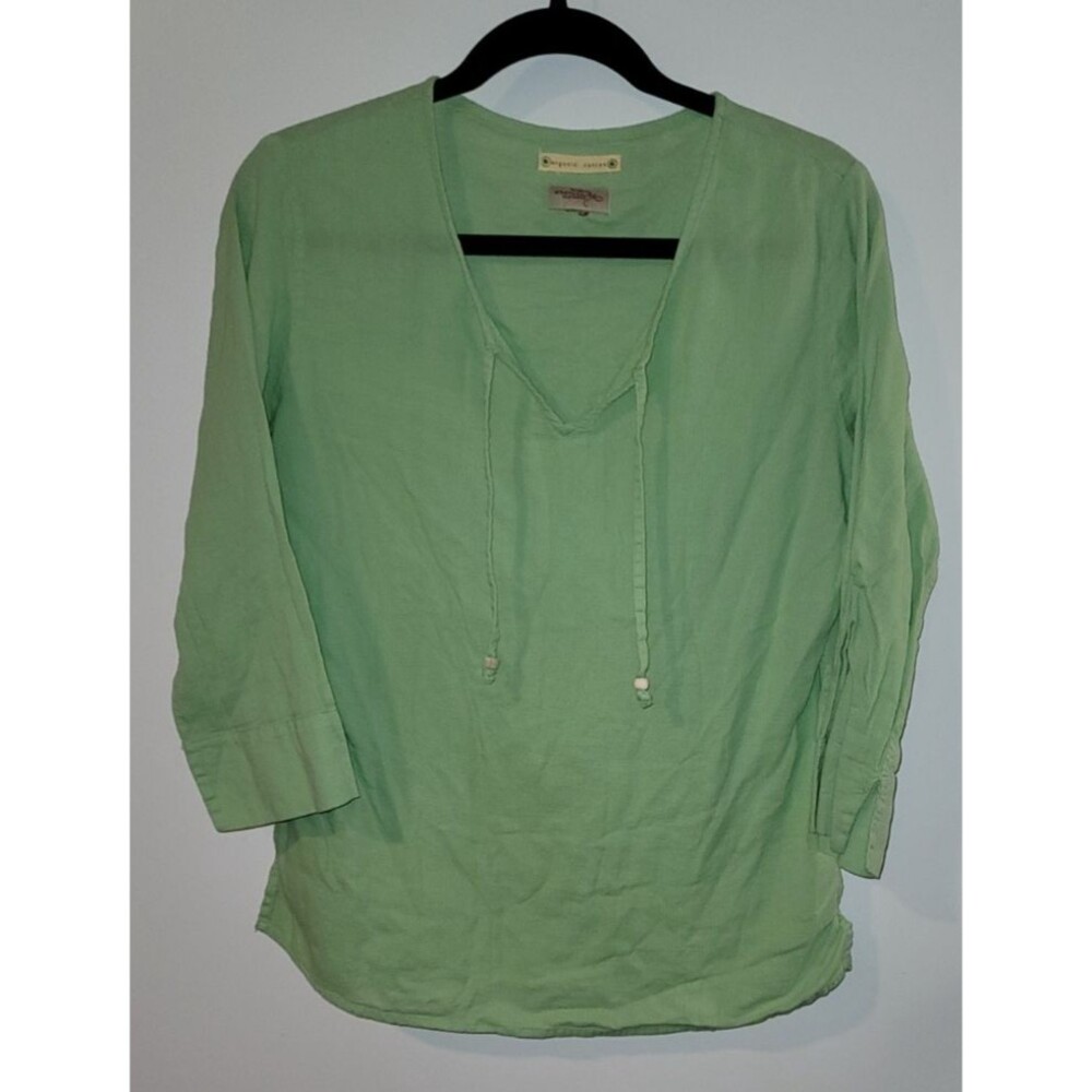 Aventura Womens Sz M V-Neck 3/4 Sleeve 100% Cotton Green Top Slow Fashion Casual